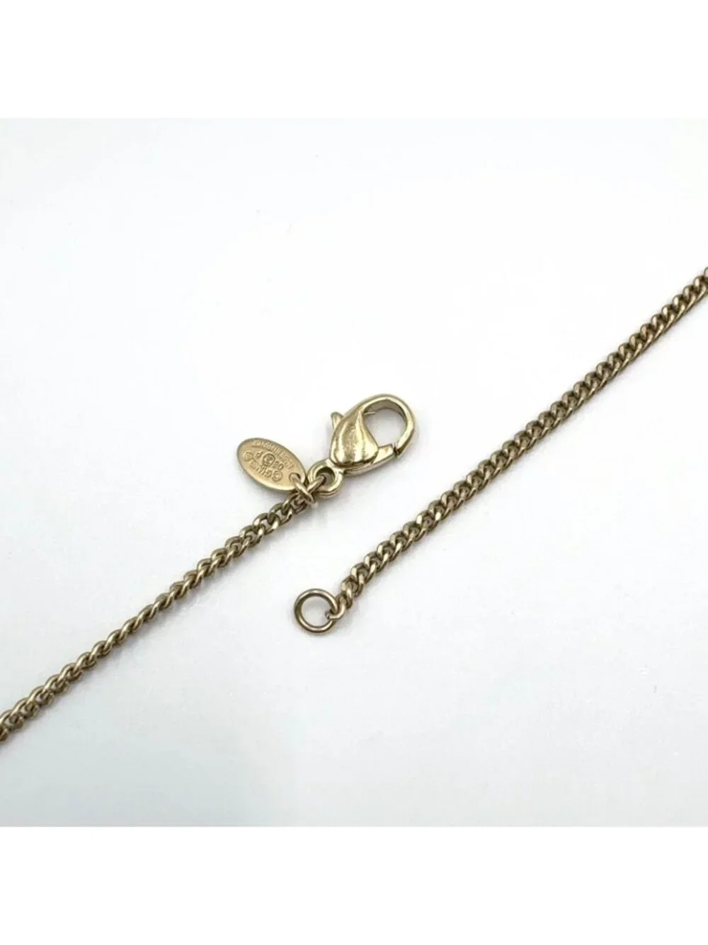 Chanel CC Logo Metiers D'art Rhinestone Clear Gold Light Pink Necklace